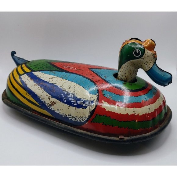 Rare Pre-War Antique Lindstrom Tin Lithograph Wind Up Duck Metal Colorful - Picture 2 of 6